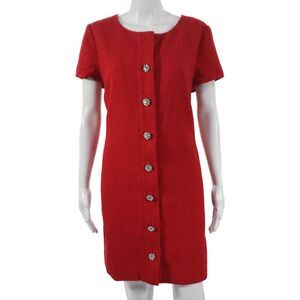 J Crew Women Red Mid Calf Dress Round Neck Short Sleeve Size 10
